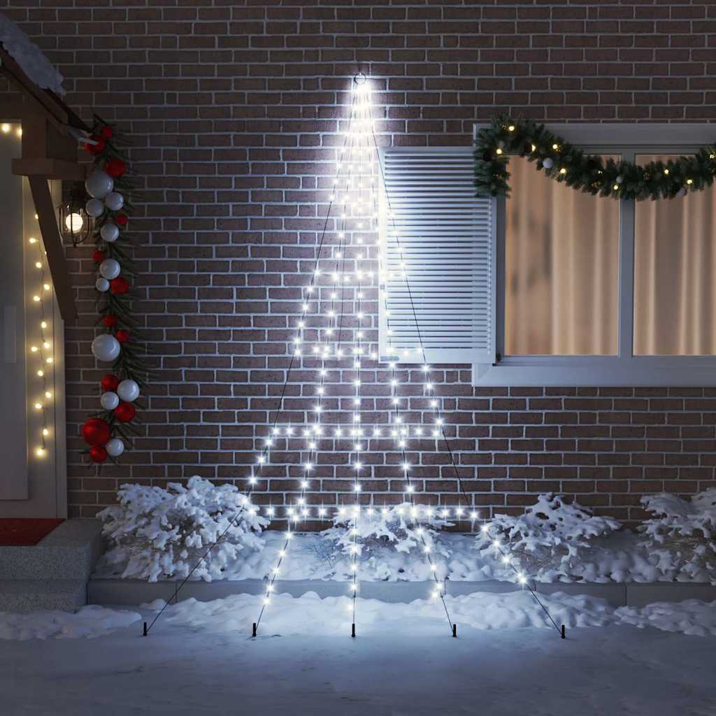 LED Kerstboom met 168 LED met grondpennen Koudwit 306 cm Metaal