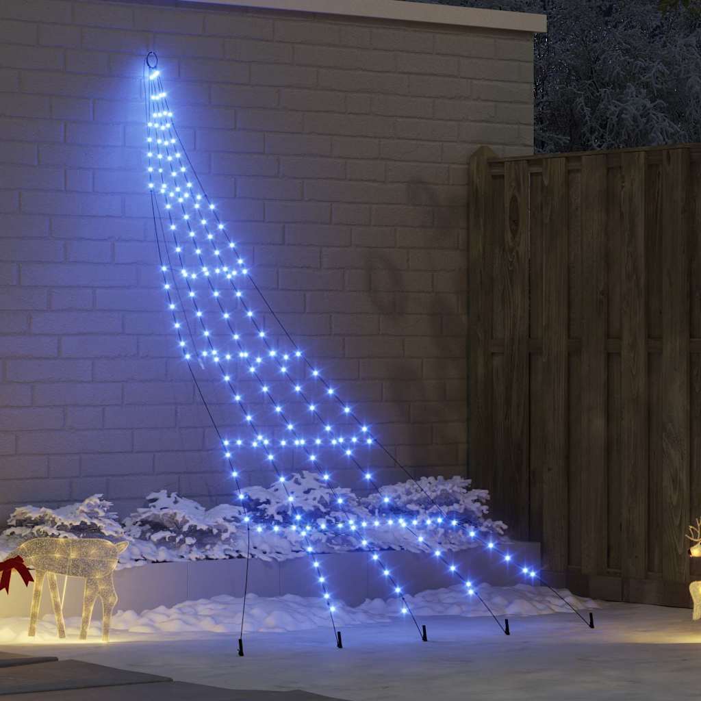 LED Kerstboom met 168 LED met grondpennen Blauw 306 cm Metaal