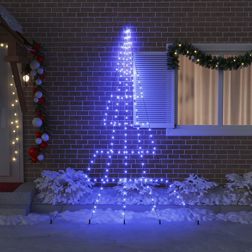 LED Kerstboom met 168 LED met grondpennen Blauw 306 cm Metaal