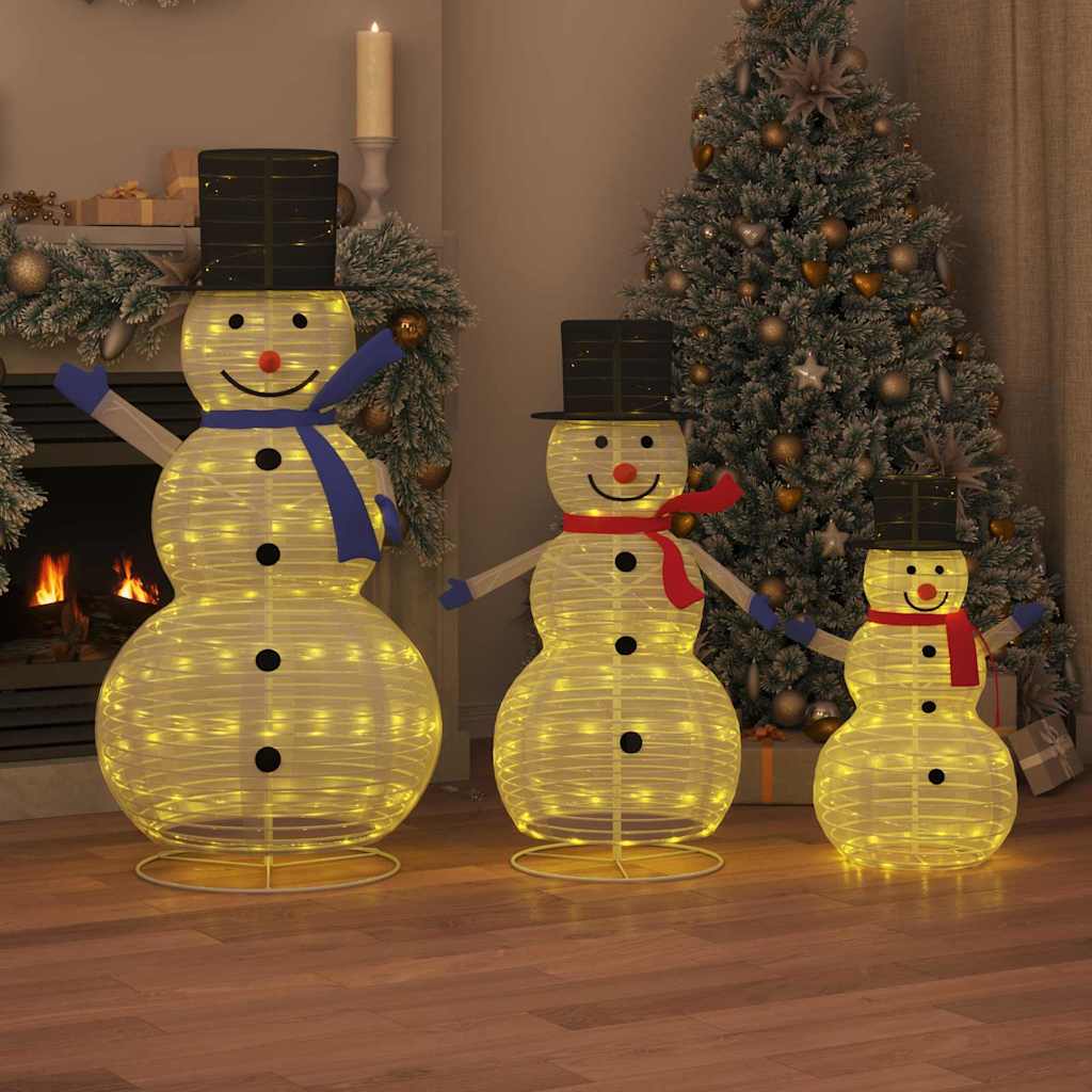 Kerst Sneeuwpop Familie 3 pcs Warmwit 81 x 60 x 125 cm Stof