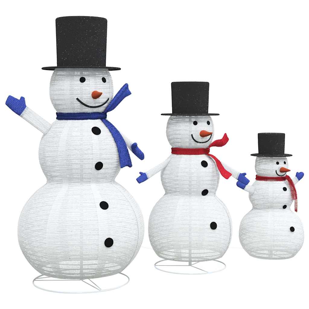 Kerst Sneeuwpop Familie 3 pcs Warmwit 81 x 60 x 125 cm Stof