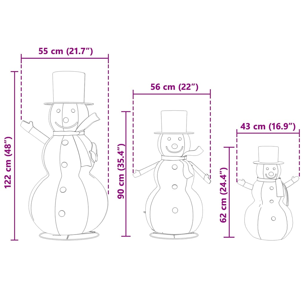 Kerst Sneeuwpop Familie 3 pcs Warmwit 81 x 60 x 125 cm Stof