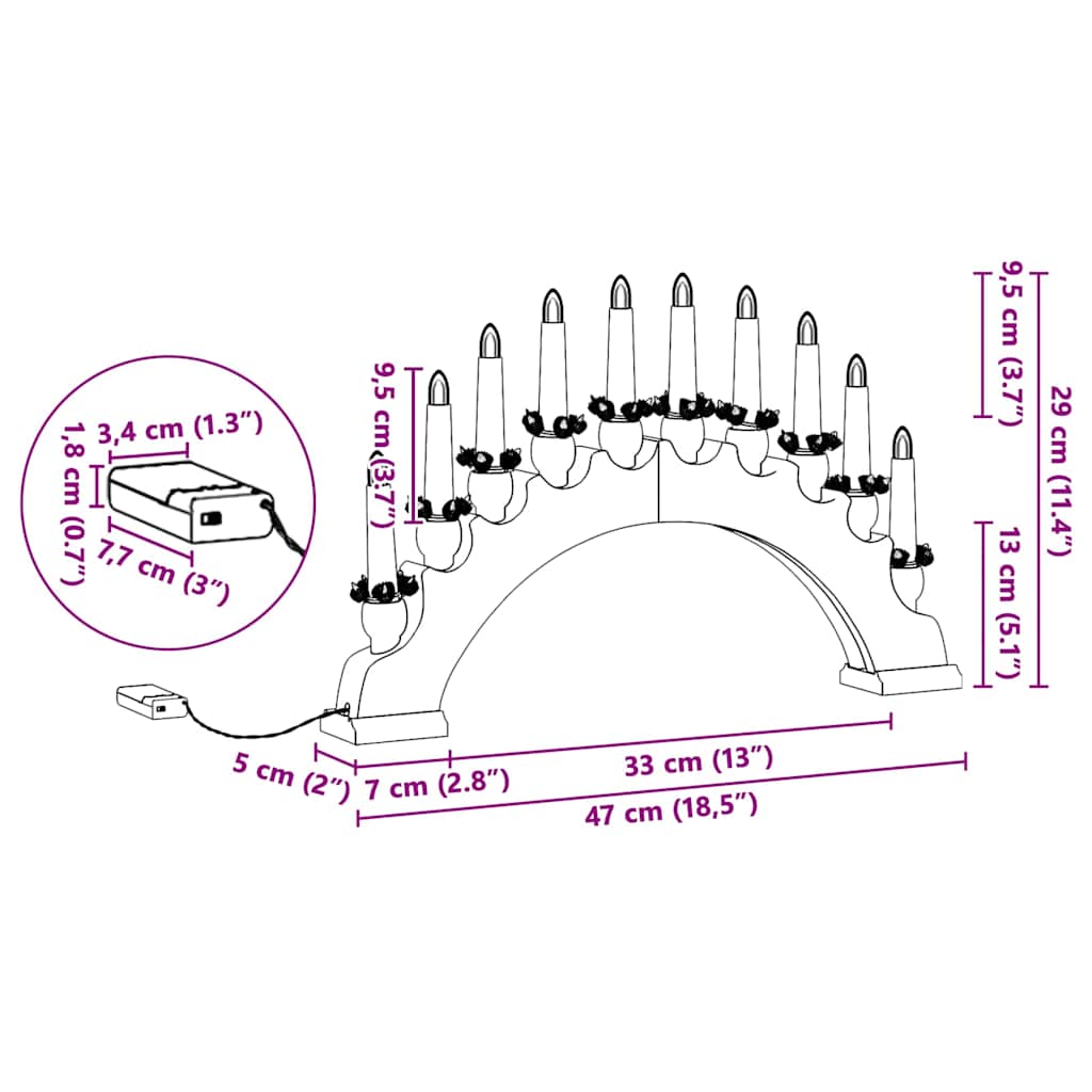 Kerst Kaarsenboog met 10 LED Kaarsen Bruin 47 x 5 x 29 cm