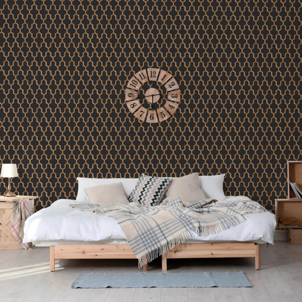 Behang Geometric zwart en goudkleurig