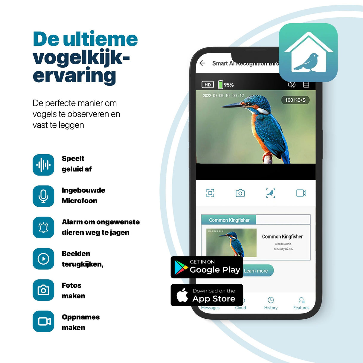Vogelhuisje met Camera en Audio - Hout - Nestkastje - Ingebouwde Zonnepanelen