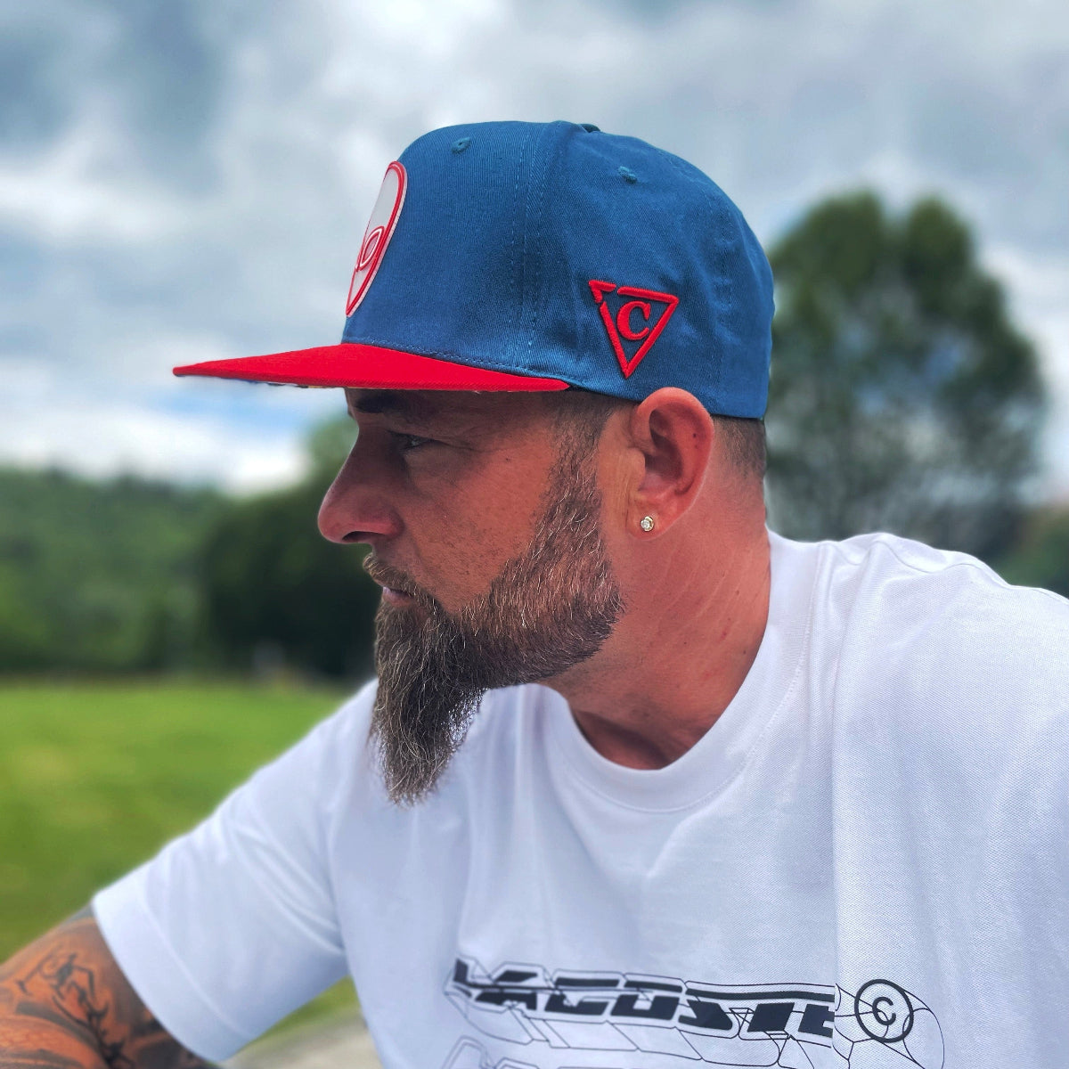 Alien Party Snapback - Blue/Red & Clear Rubber Logo