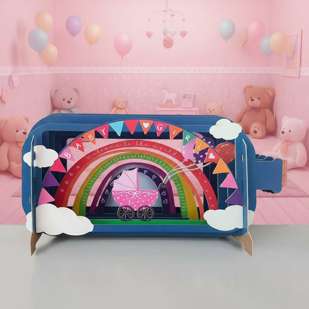 Betoverende Pop-up Kerstkaarten | Message in a bottle | Unieke 3D Wenskaart Geboorte Meisje