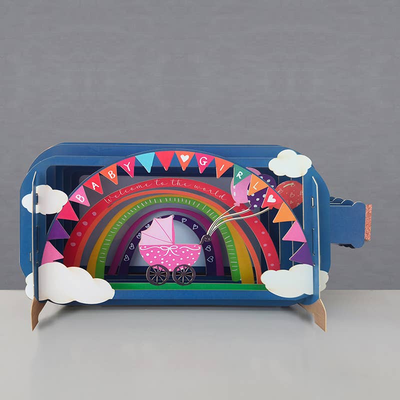 Betoverende Pop-up kaarten | Message in a bottle | Unieke 3D Wenskaart Geboorte Meisje