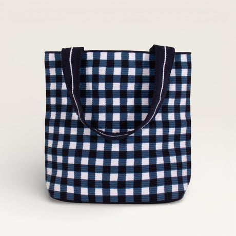 Gingham oval tote | Navy