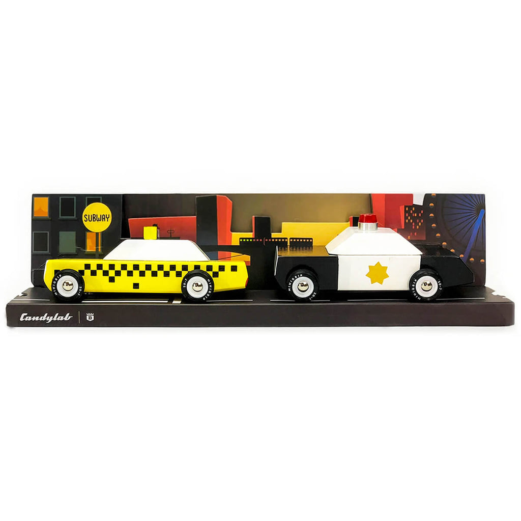 City Taxi en Politie auto Candylab Amerikaans Design Speelgoed In leuke Verpakking  Massief Beukenhout bij Wehebbenallesinhuis.nl