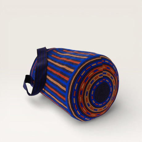 Striped round tote M | Navy