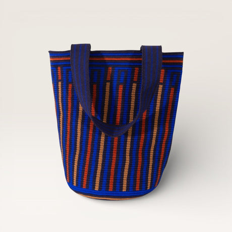 Striped round tote M | Navy