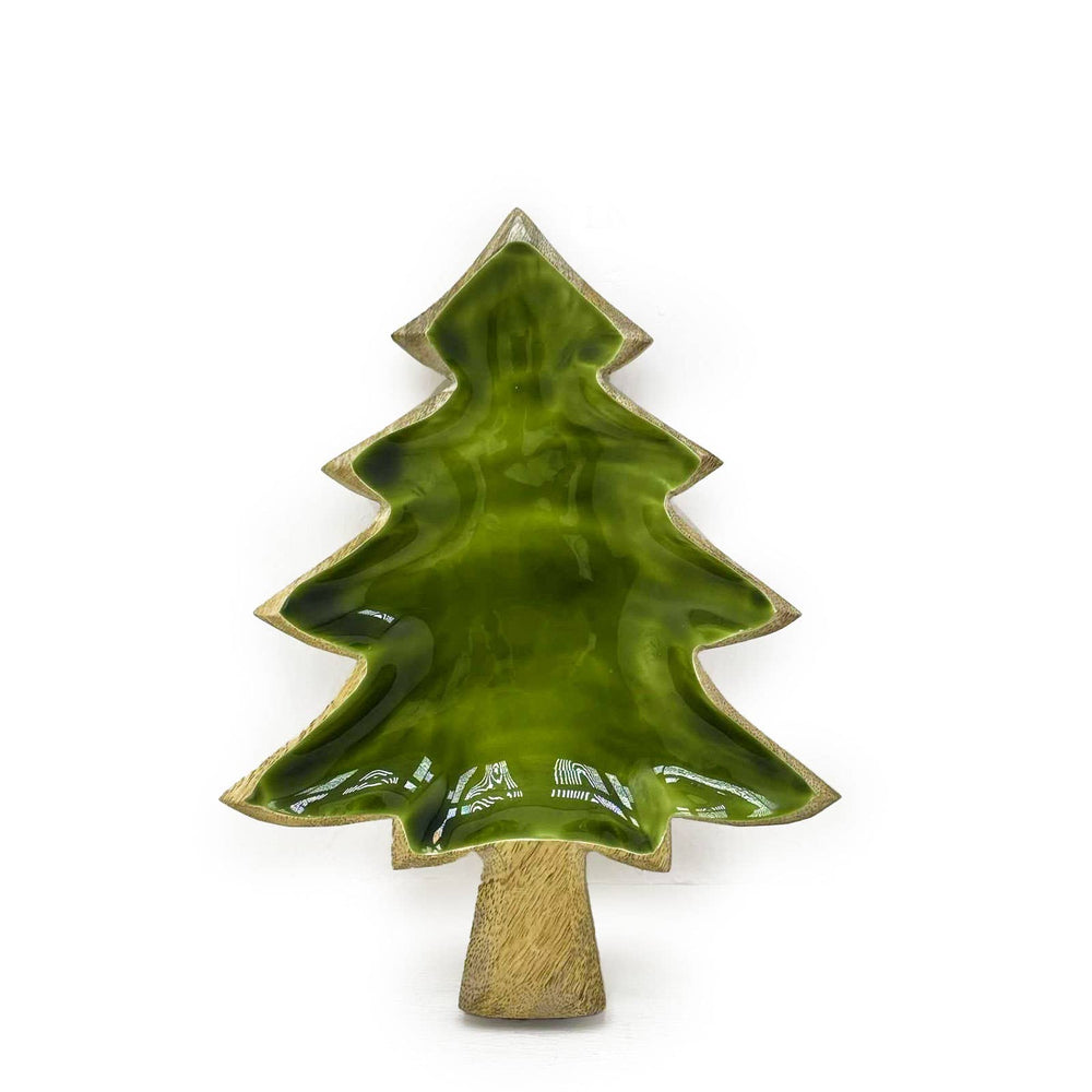 Haal de kerst in huis. Handgesneden Kerstboom van Mango Hout met emaille  Sfeervol. Ook als kom te gebruiken. Wehebbenallesinhuis.nl