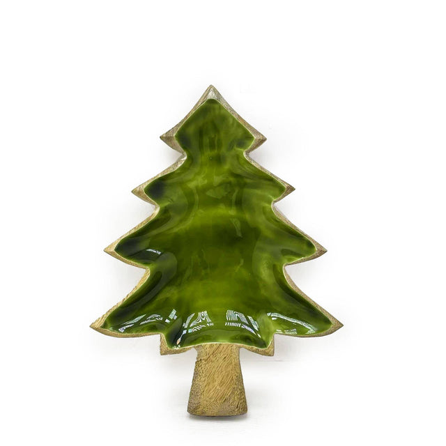 Haal de kerst in huis. Handgesneden Kerstboom van Mango Hout met emaille  Sfeervol. Ook als kom te gebruiken. Wehebbenallesinhuis.nl