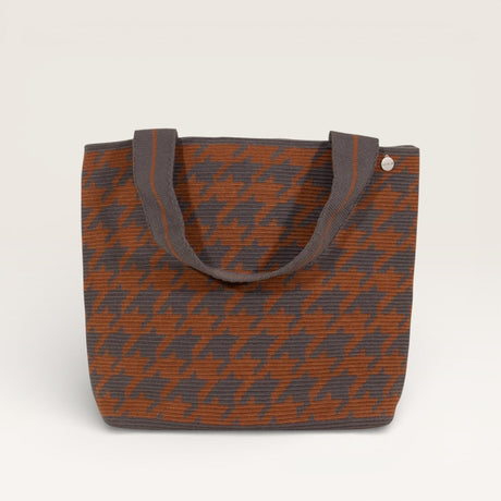 Houndstooth oval tote | Steel