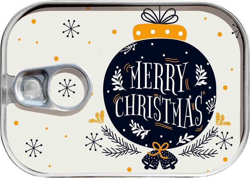 Kaart in blikje Leukste kaartje van Nederland Kerst 3 Merry Christmas kerstbal Wehebbenallesinhuis.nl