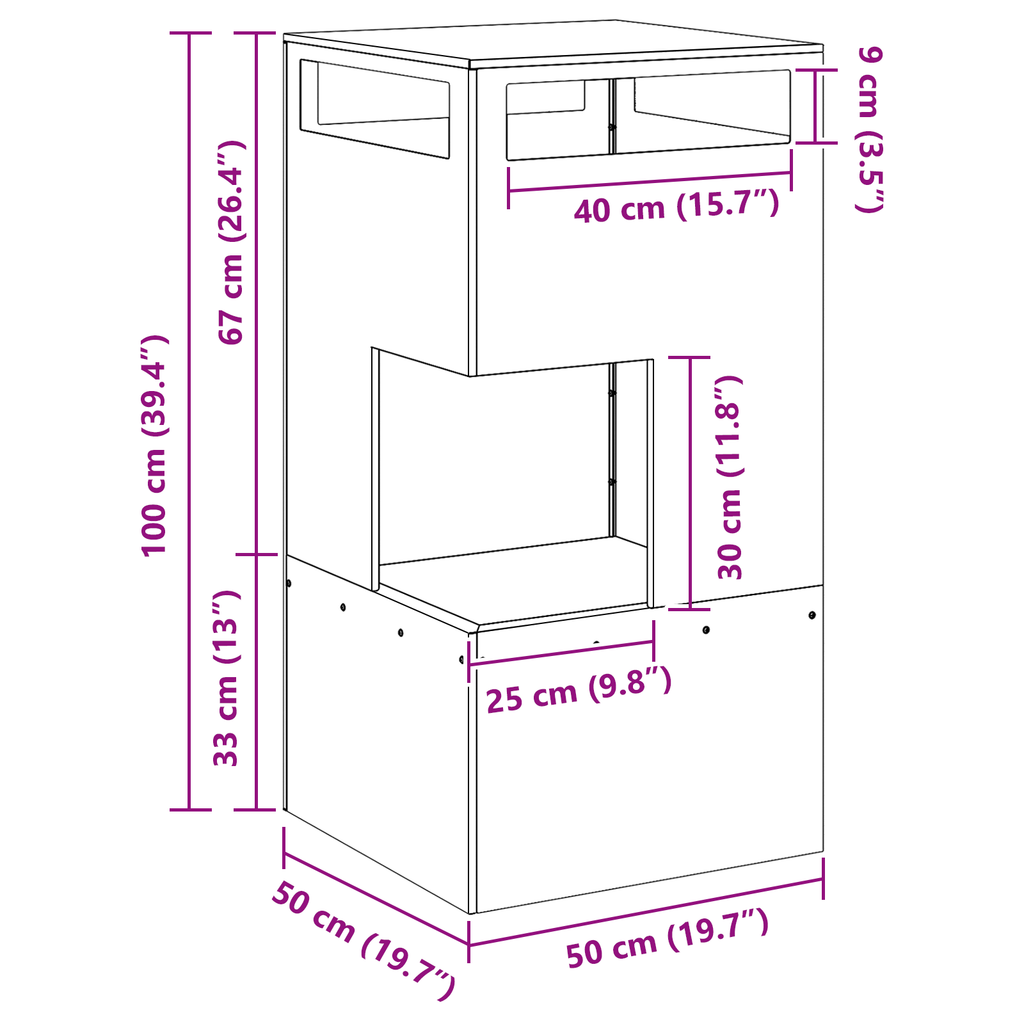 Vuurschotel Zwart 50x50x100 cm Staal