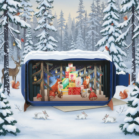 Mooie Pop-up Kerst kaart | Kerst cadeautjes in het bos | Message in a Bottle | Leuk als Cadeau