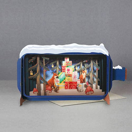 Mooie Pop-up Kerst kaart | Kerst cadeautjes in het bos | Message in a Bottle | Leuk als Cadeau