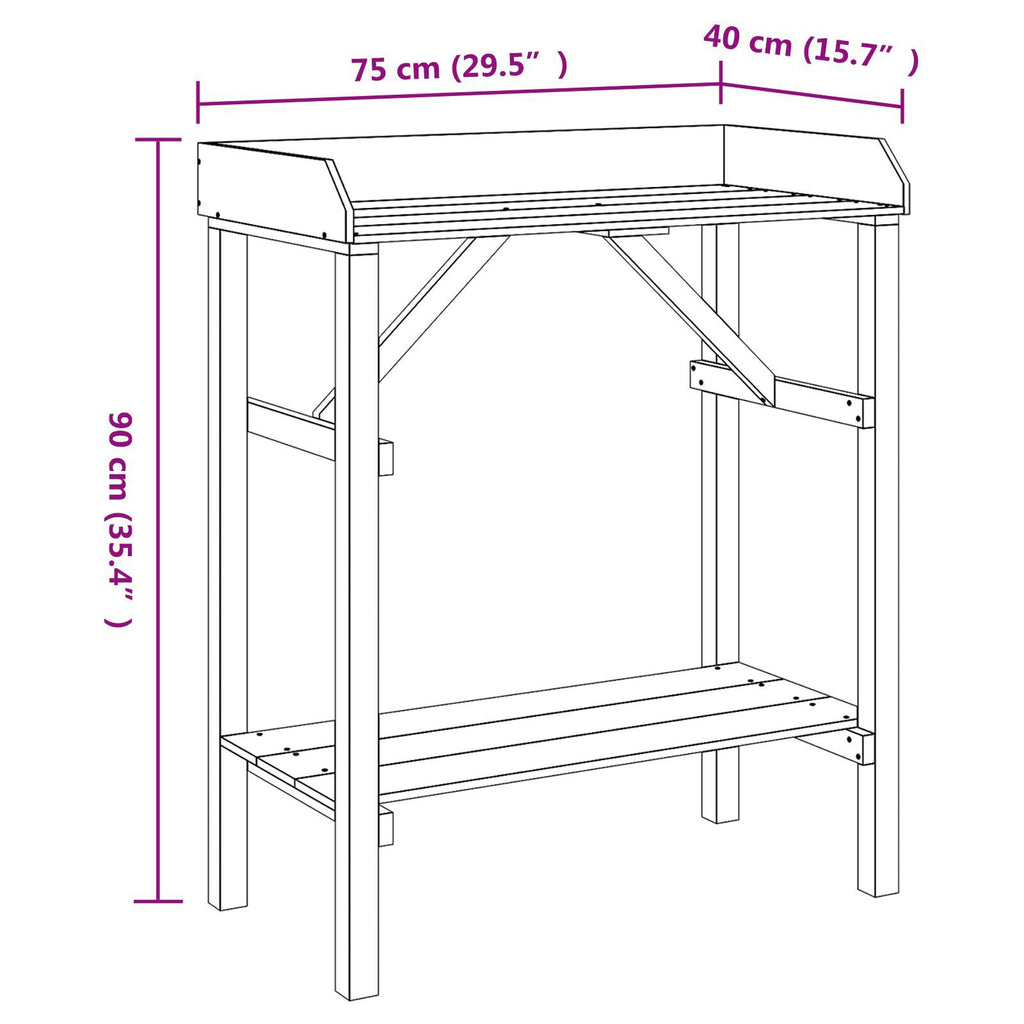 Oppottafel 75x40x90 cm massief grenenhout en acaciahout
