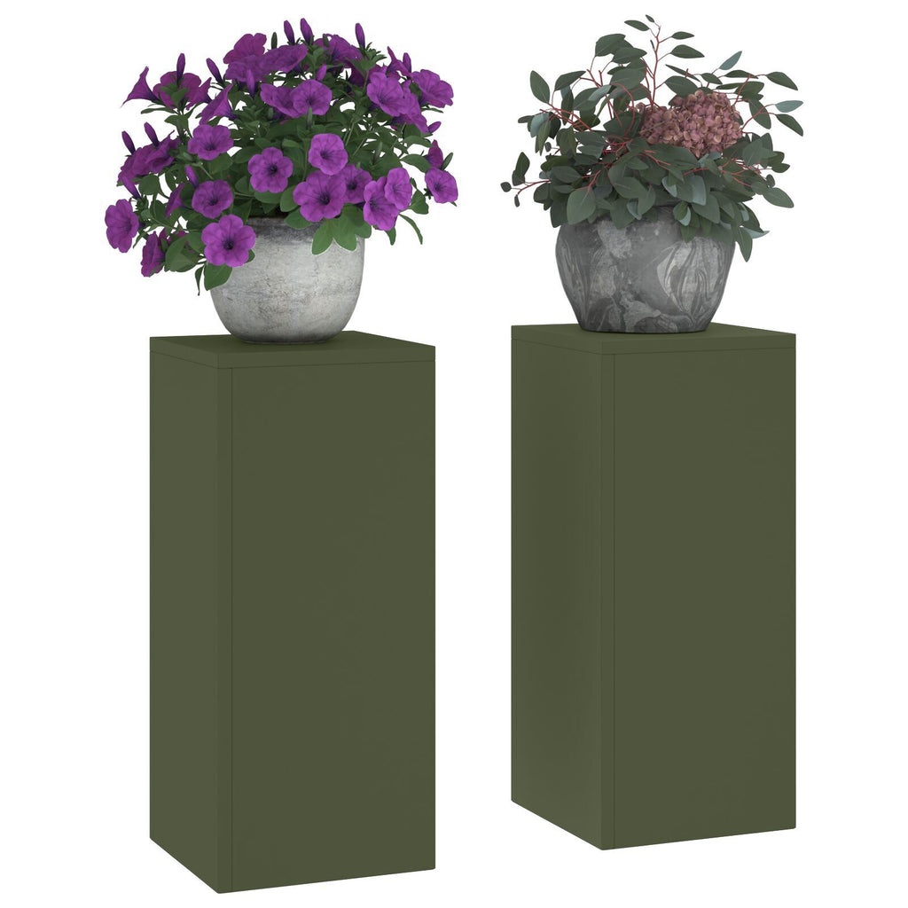 Plantenstandaards 2 st pilaar 24x24x55 cm staal olijfgroen