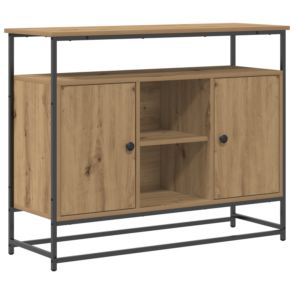 Dressoir 100x35x80 cm bewerkt hout en staal artisanaal eiken