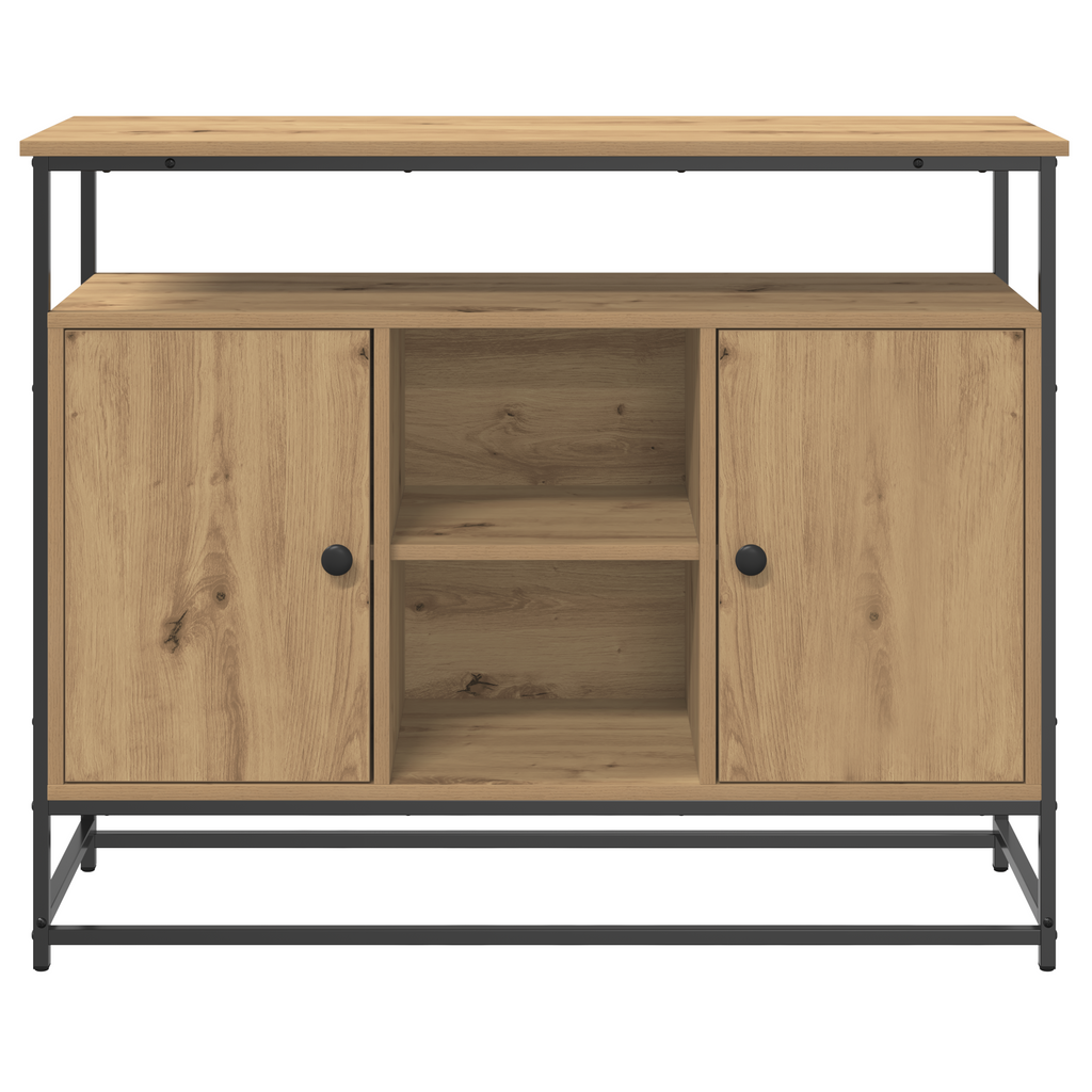 Dressoir 100x35x80 cm bewerkt hout en staal artisanaal eiken