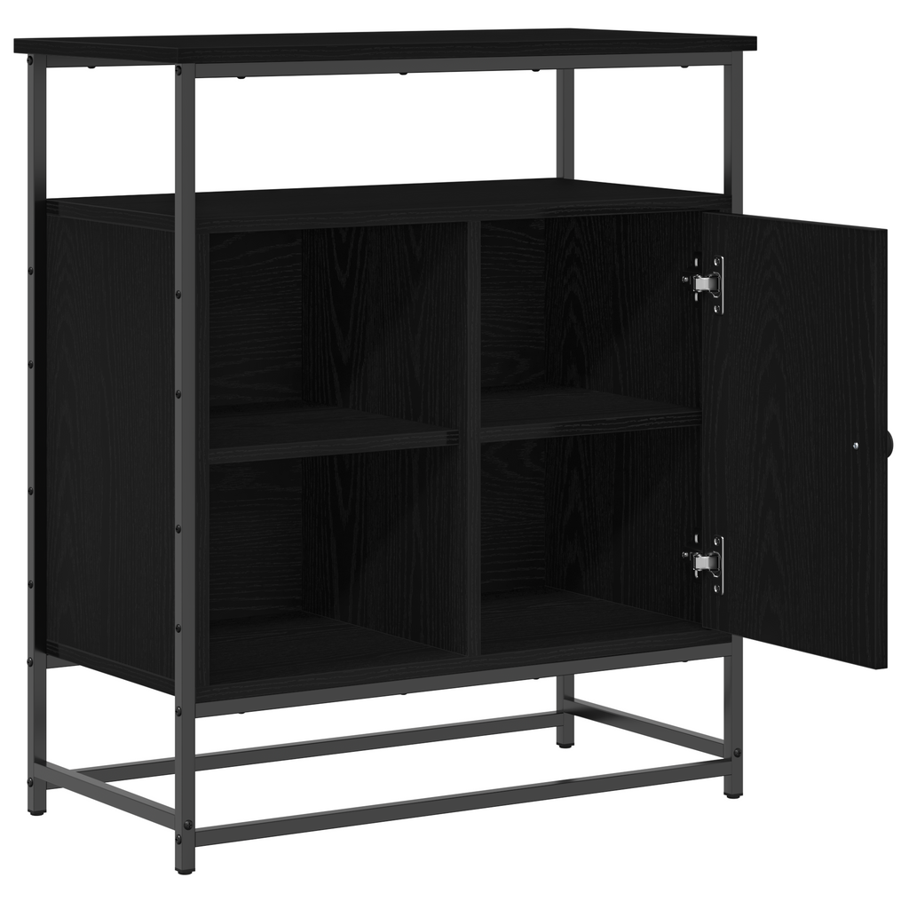 Dressoir 69x35x80 cm bewerkt hout en staal zwart eikenkleurig