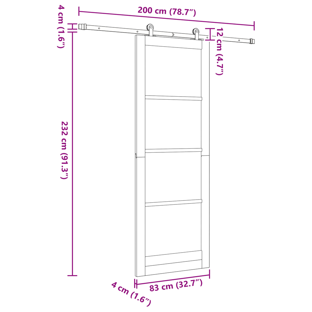 Schuifdeur met Hardware Set 83x232 cm Massief Hout