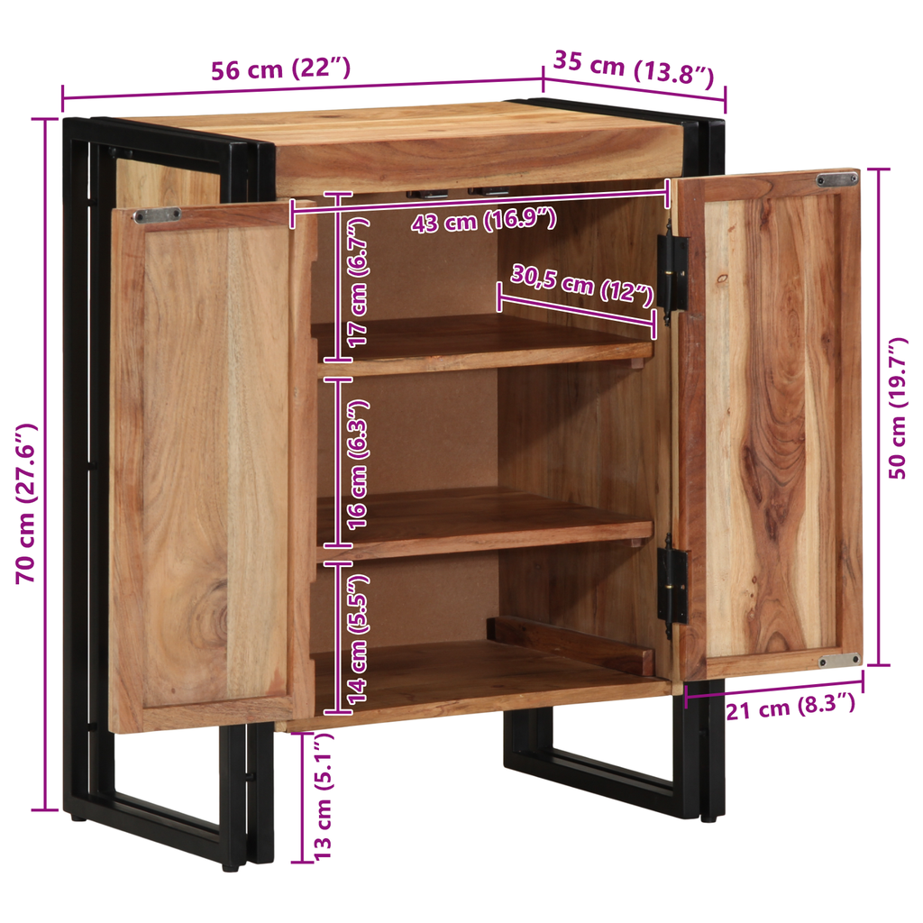 Schoenenkast 30x30x40 cm massief acaciahout en staal zwart