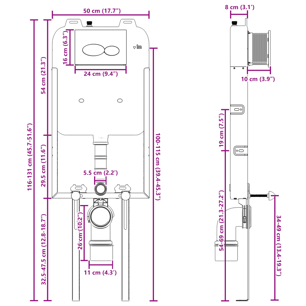 Inbouwreservoir Montageframe Dubbel Spoelstaal