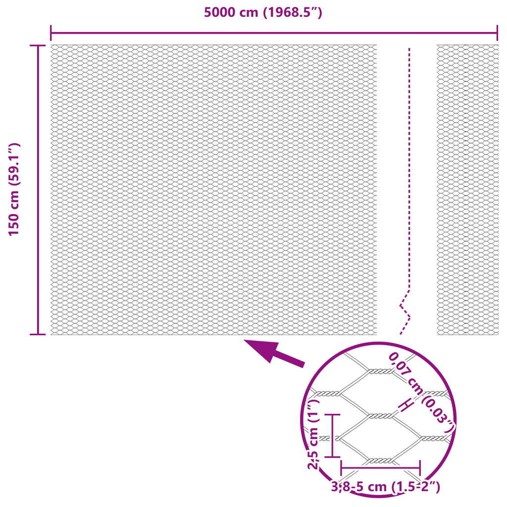 Hexagon Tuinhek Groen 1.5x50 m Staal
