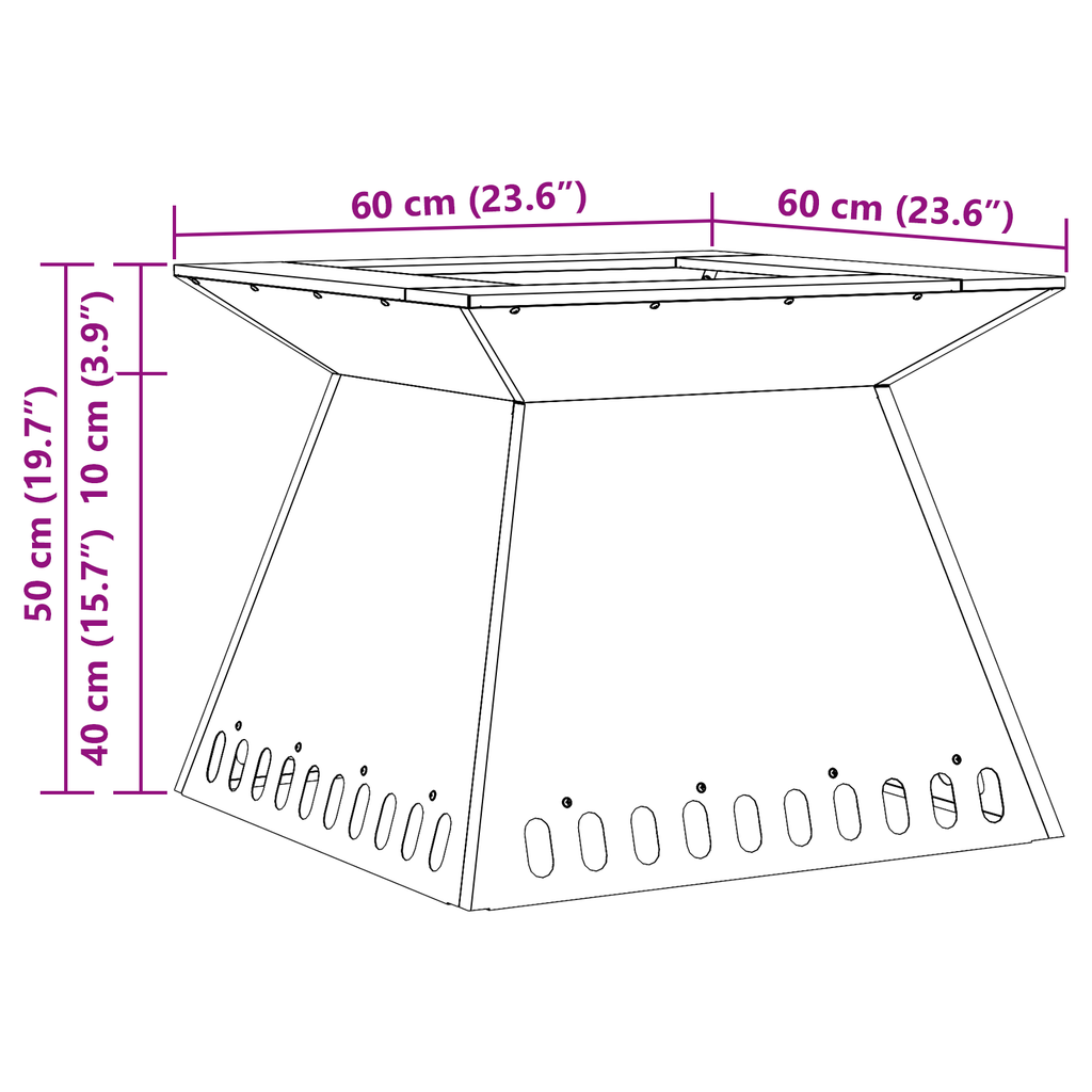 Vuurkorf 60x60x50 cm Weerbestendig Staal