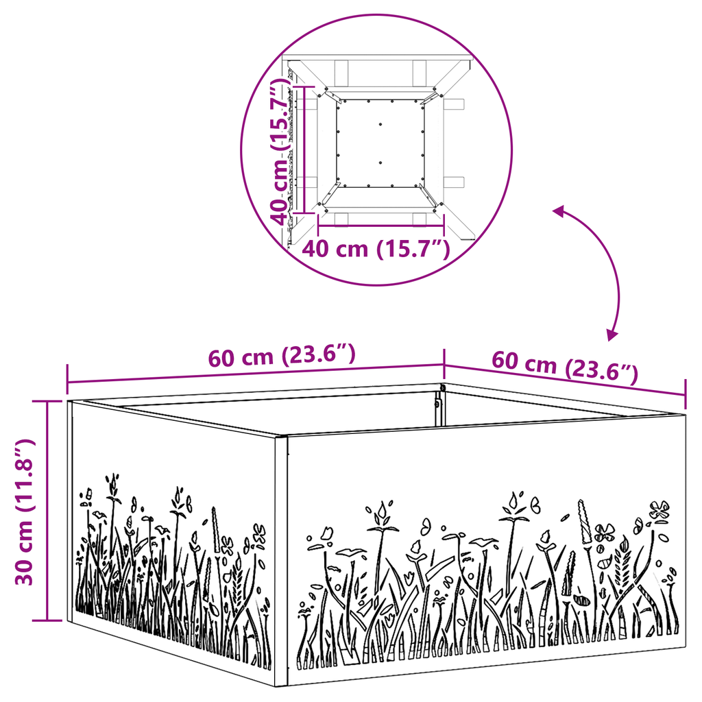 Vuurtje Vierkant Zwart 60x60x30 cm Staal