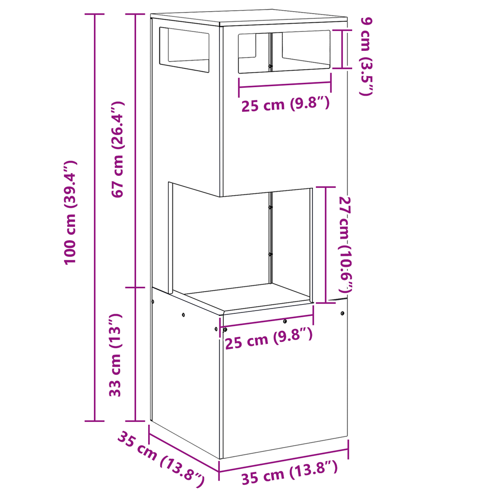Vuurschaal Vierkant Zwart 35x35x100 cm Staal