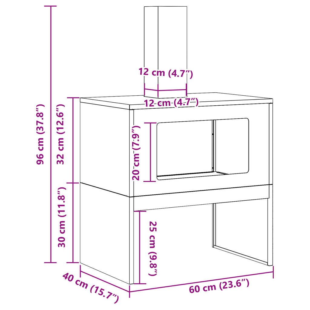 Vuurschaal met Rookkanaal Zwart 60x40x96 cm Staal