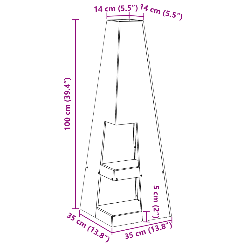 Vuurplaats met Houtopslag Zwart 35x35x100 cm Staal