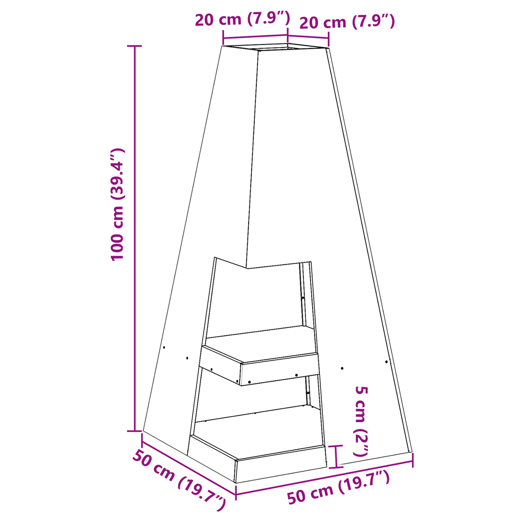 Vuurkorf met Houtopslag Zwart 50x50x100 cm van Staal