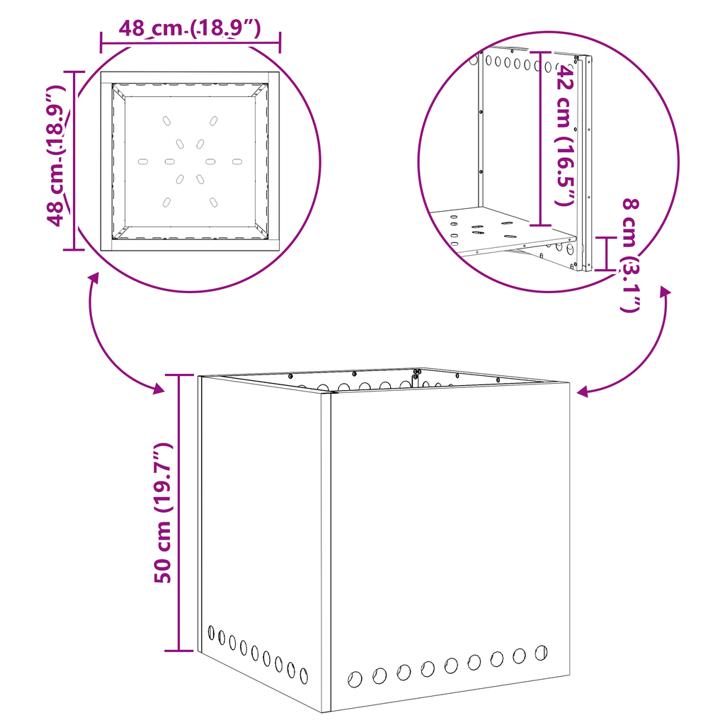 Rookloze Vuurkorf Vierkant Zwart 48x48x50 cm Staal