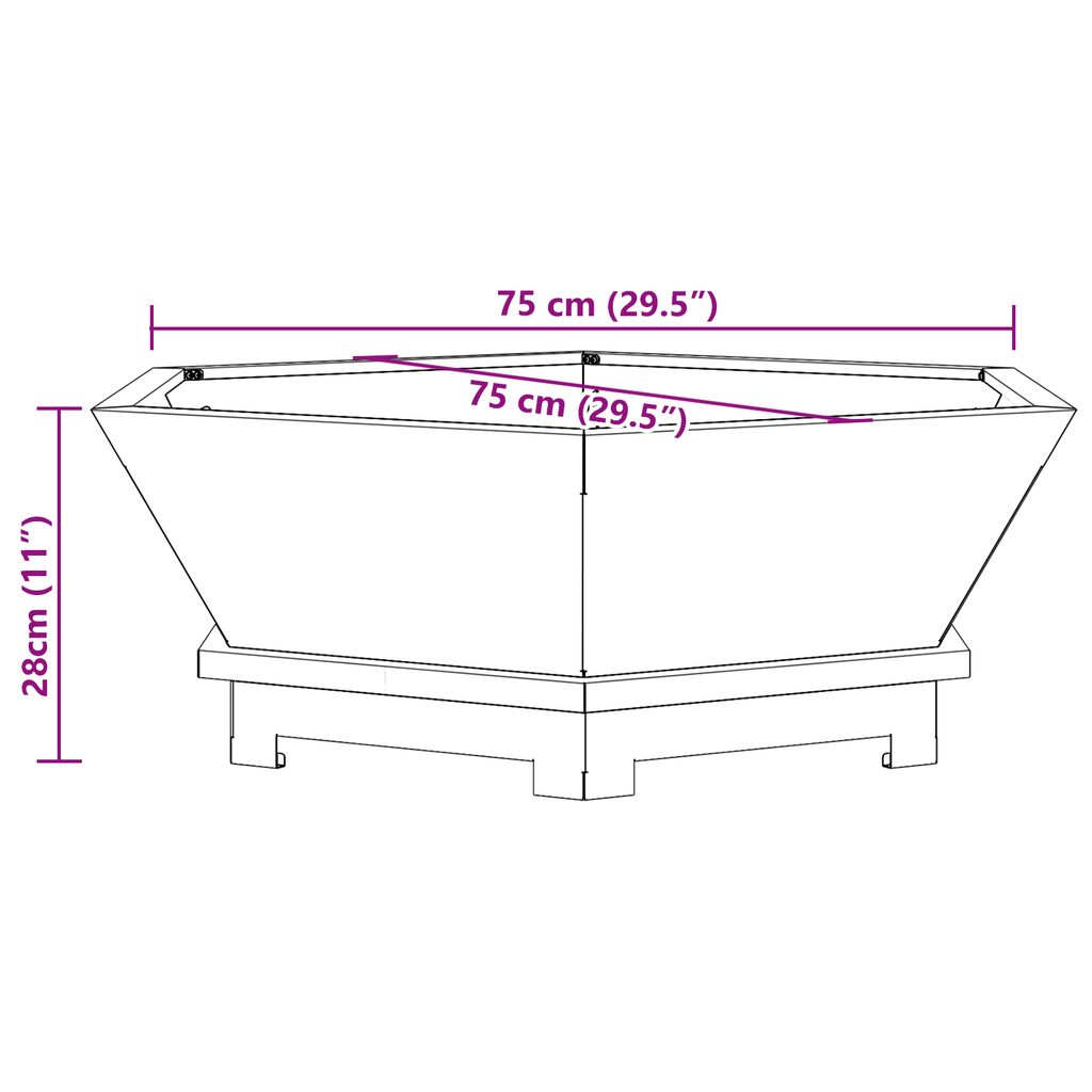 Vuurkorf Hexagonaal Zwart 75x75x28 cm Staal