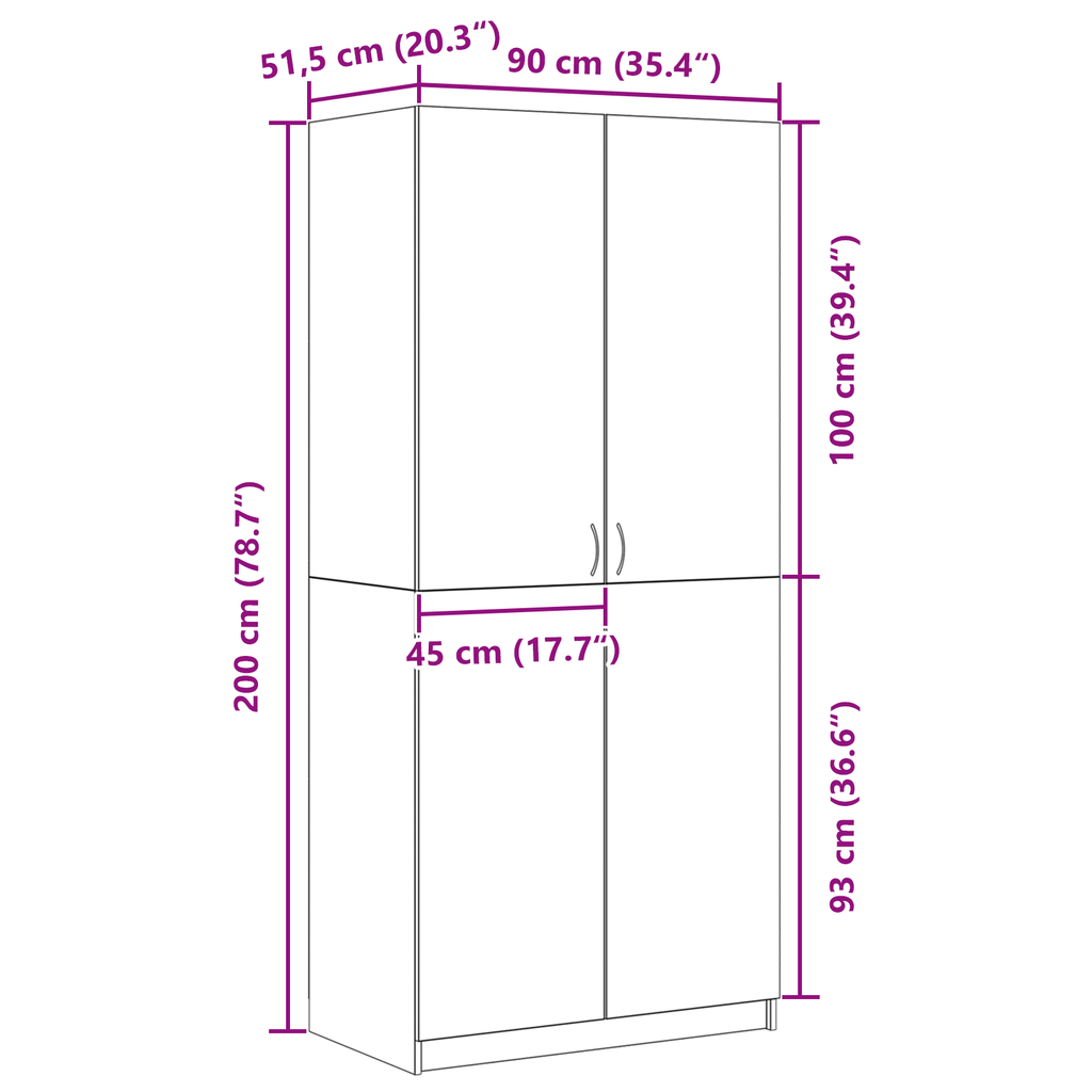 Kledingkast 90x52x200 cm bewerkt hout zwart eikenkleurig