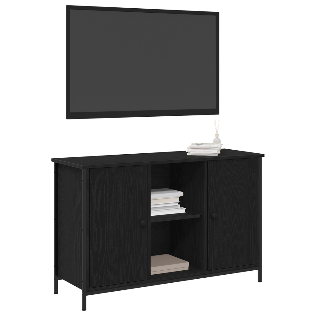 Tv-meubel 101x35x65 cm bewerkt hout en staal zwart eikenkleur