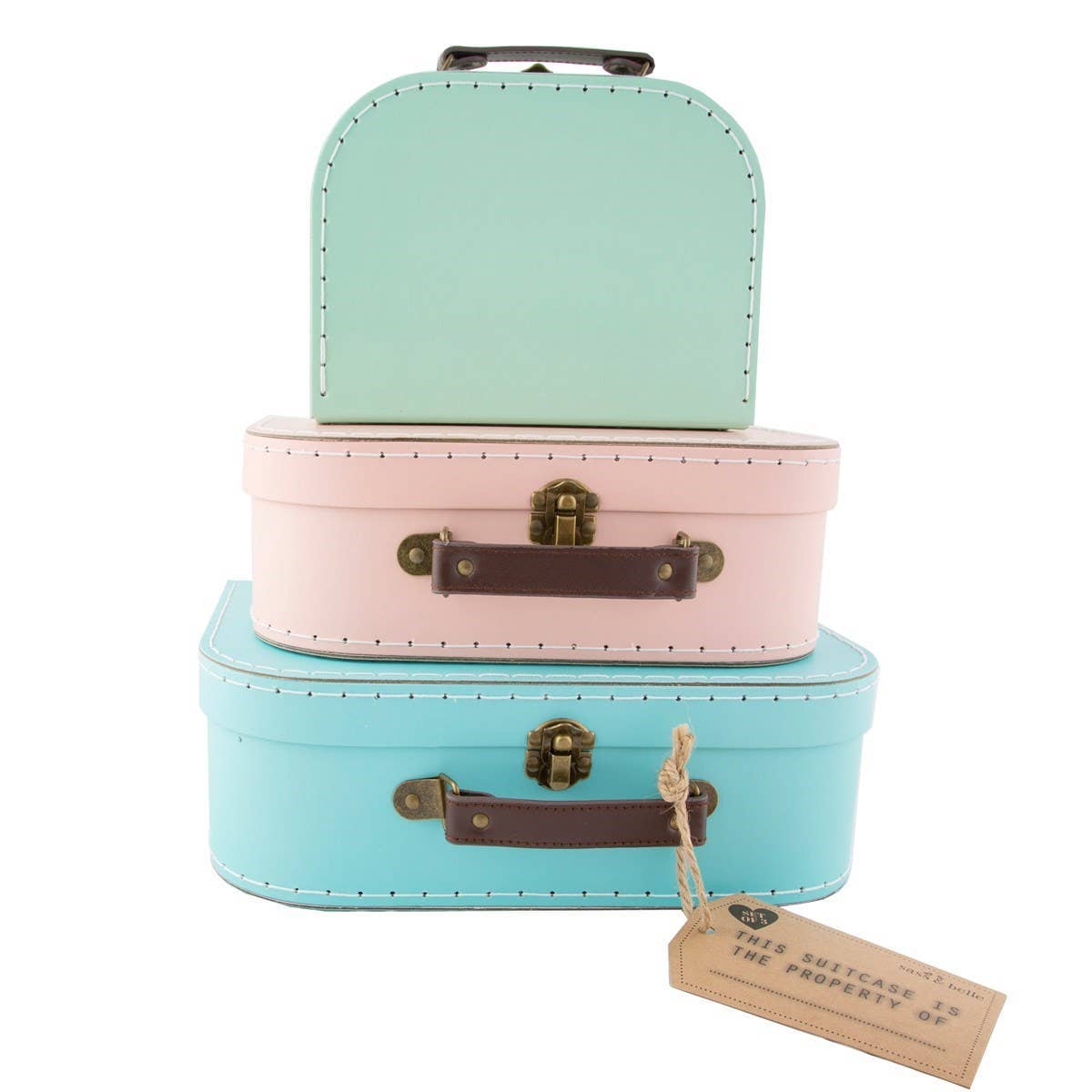 Set van 3 opberg Koffers, luxe opbergdozen Pastelkleuren, Kofferset Sass & Belle bij Wehebbenallesinhuis.nl