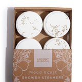 Shower Steamers  Zen Wellness set Luxueuze Douche tabletten  met etherische oliën. Mood Boost wit