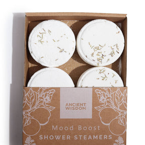 Shower Steamers  Zen Wellness set Luxueuze Douche tabletten  met etherische oliën. Mood Boost wit