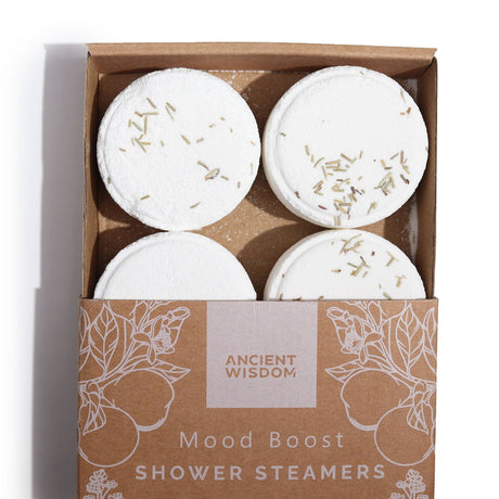 Shower Steamers  Zen Wellness set Luxueuze Douche tabletten  met etherische oliën. Mood Boost wit