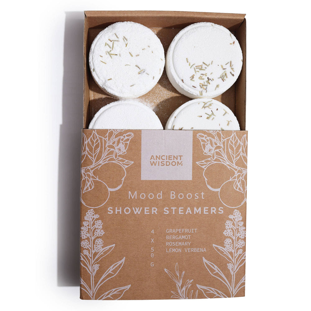 Shower Steamers  Zen Wellness set Luxueuze Douche tabletten  met etherische oliën. Mood Boost wit