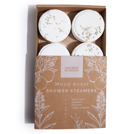 Shower Steamers  Zen Wellness set Luxueuze Douche tabletten  met etherische oliën. Mood Boost wit