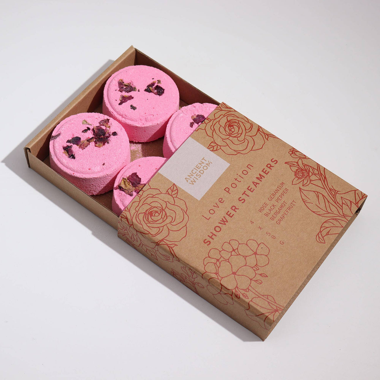 Shower Steamers  Zen Wellness set Luxueuze Douche tabletten  met etherische oliën. Roze Rozen