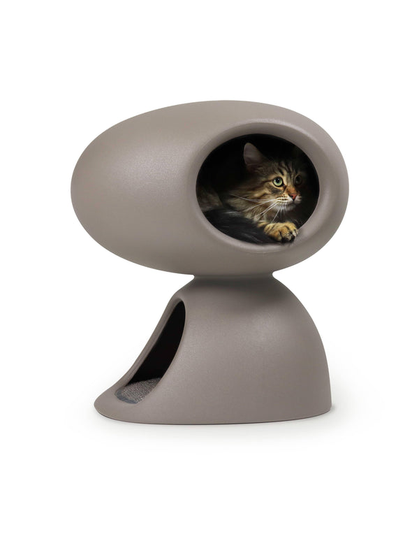 United Pets Cat Cave in de kleur grijs, een luxe design kattenmand en krabmeubel ontworpen door Stefano Giovannoni